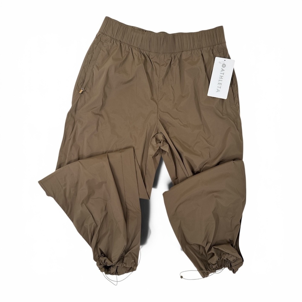 Athleta Rise Pant Brown Joggers Water Repellent Bungee Hem Med NWT